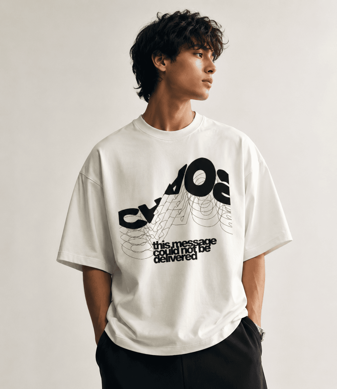DELUZN 404: Message Not Delivered Oversized T-Shirt – Off White - view 1