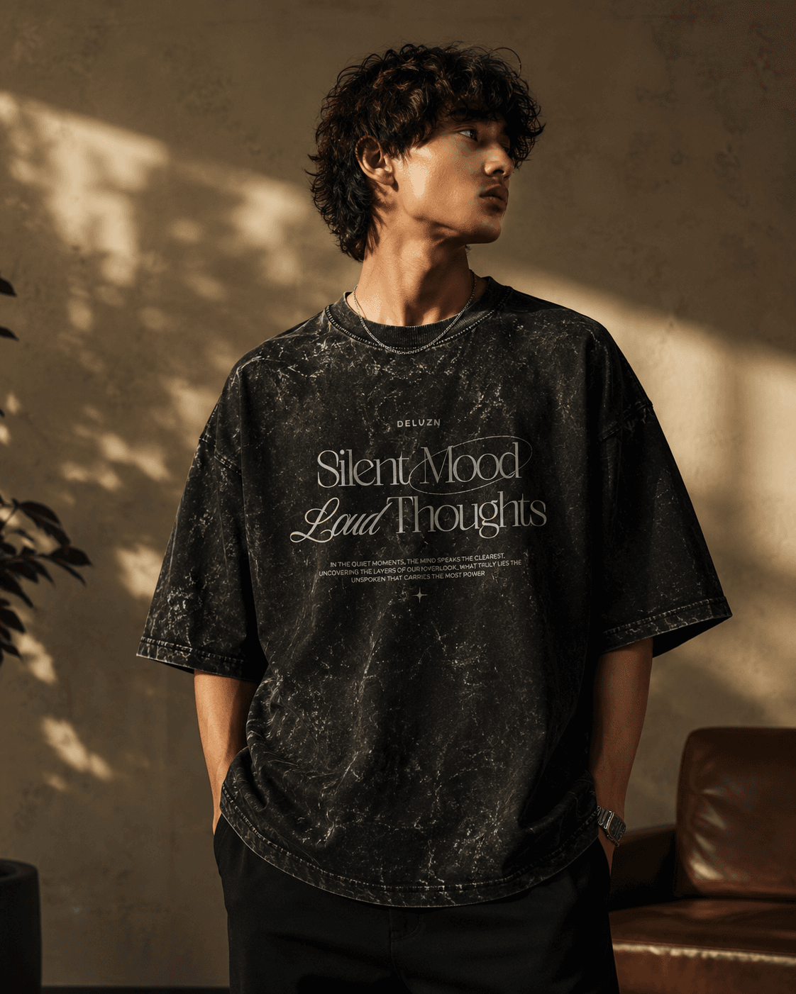 DELUZN Silent Mood Loud Thoughts Acid Wash Oversized T-Shirt - view 1