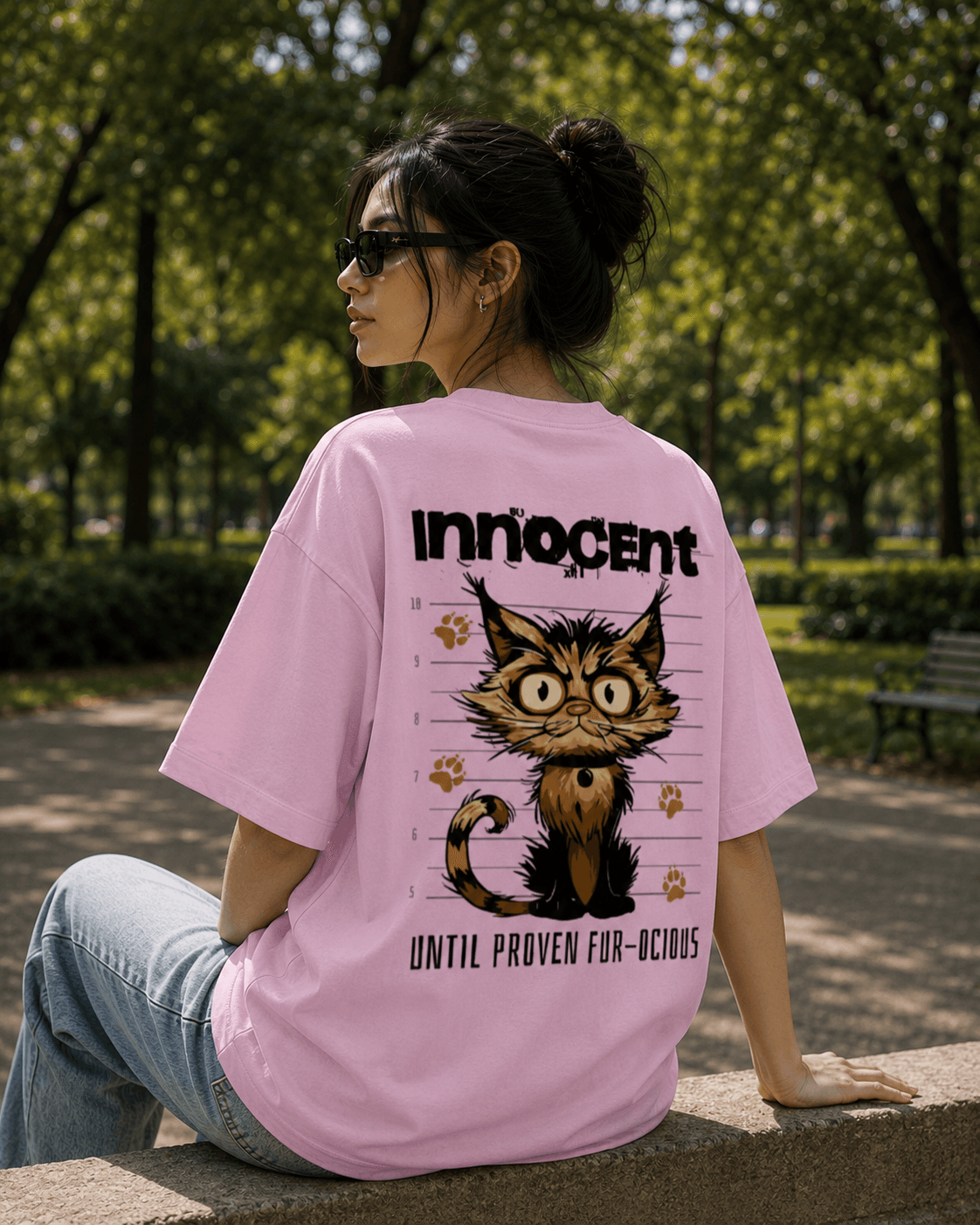 DELUZN Unisex Innocent – Until Proven Fur-ocious Oversized T-Shirt - view 2