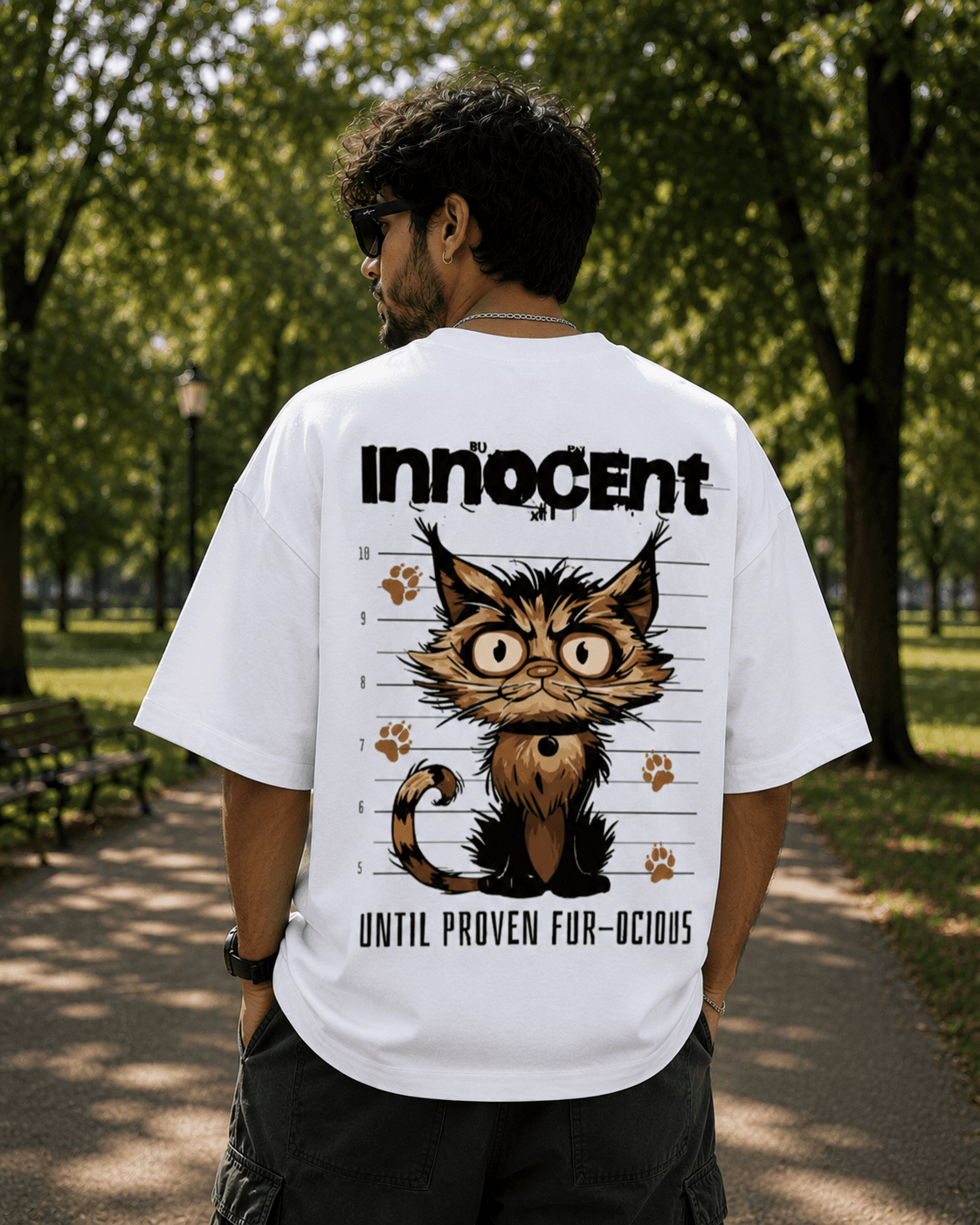 DELUZN Unisex Innocent – Until Proven Fur-ocious Oversized T-Shirt - view 4