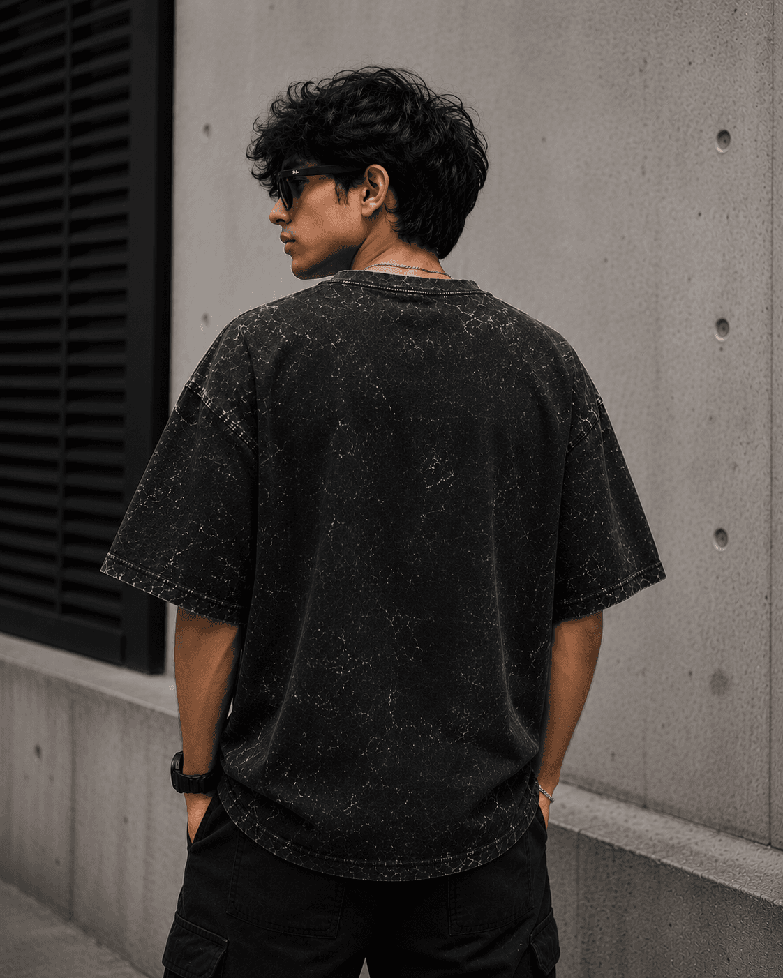DELUZN Unisex Cosmic Pixel Voyager Acid Wash Oversized T-Shirt - view 2
