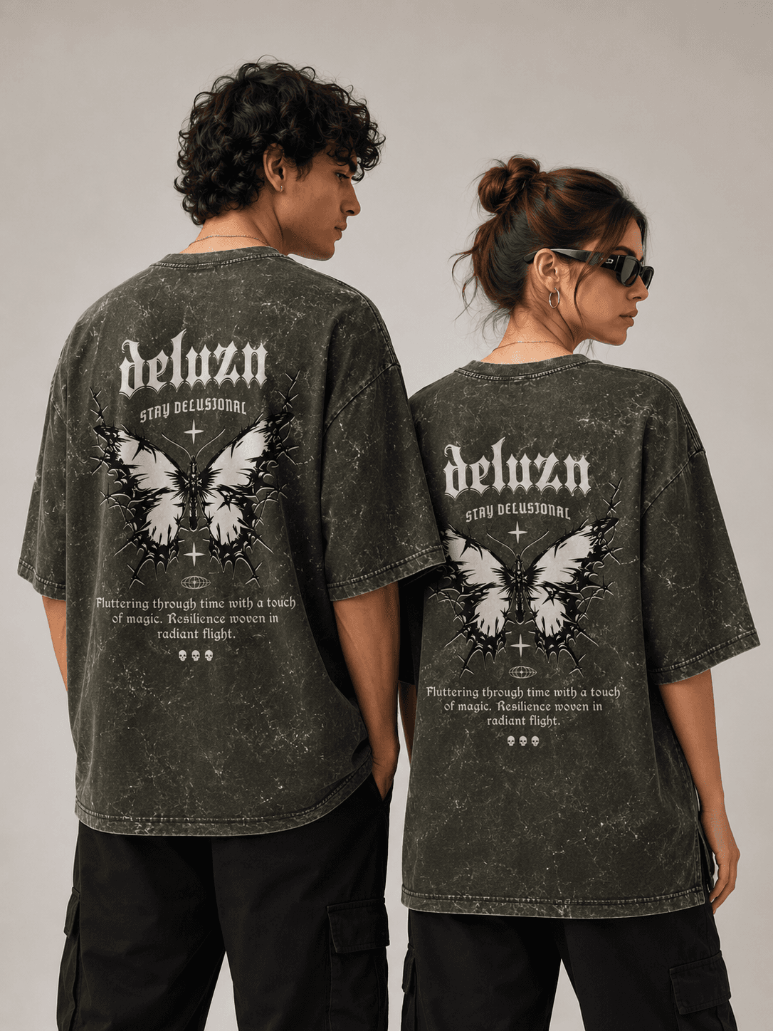 DELUZN Radiant Flight Acid Wash Unisex Oversized Graphic T-Shirt - view 4