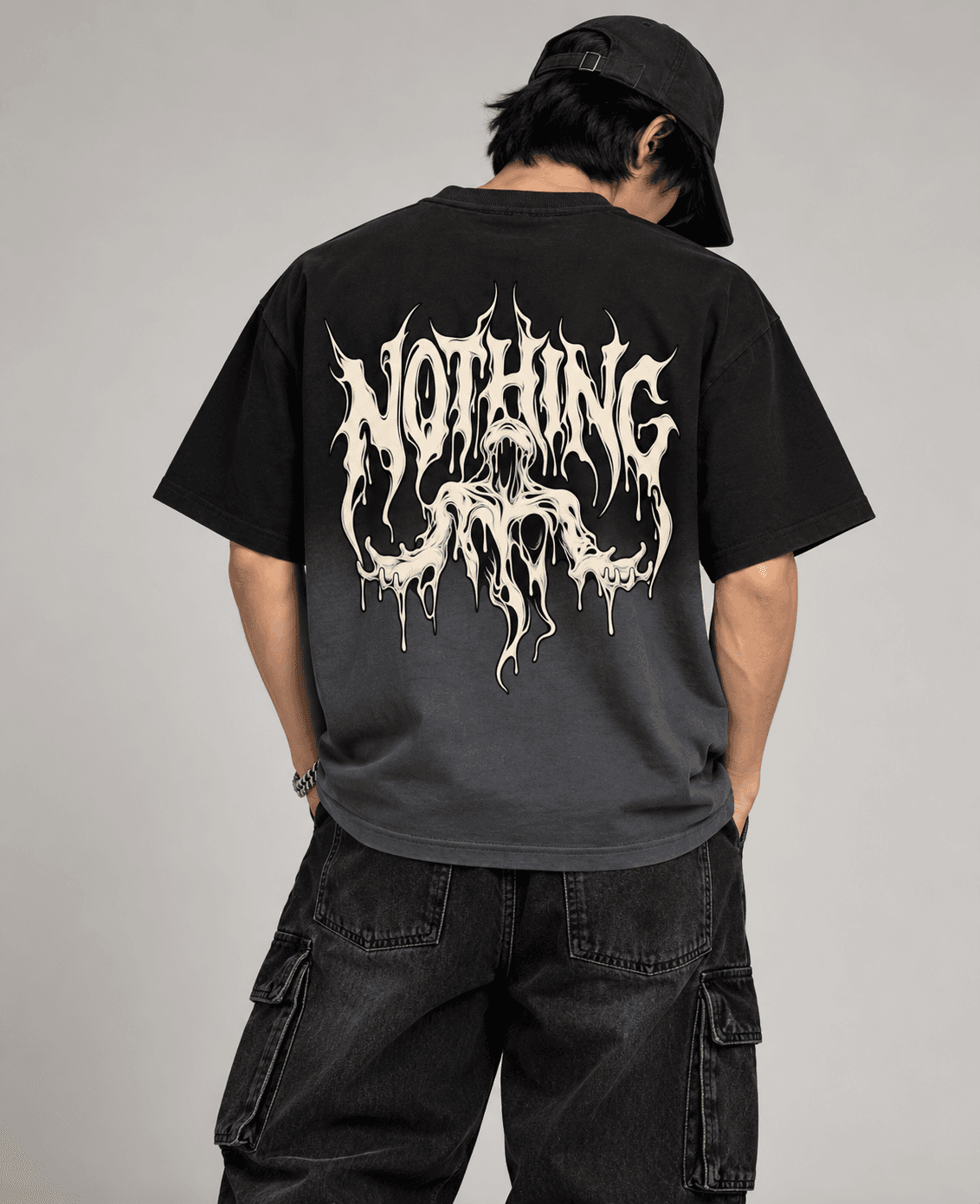 Deluzn Voidborn Black Ombre Washed Boxy Oversized Graphic T-Shirt - view 4