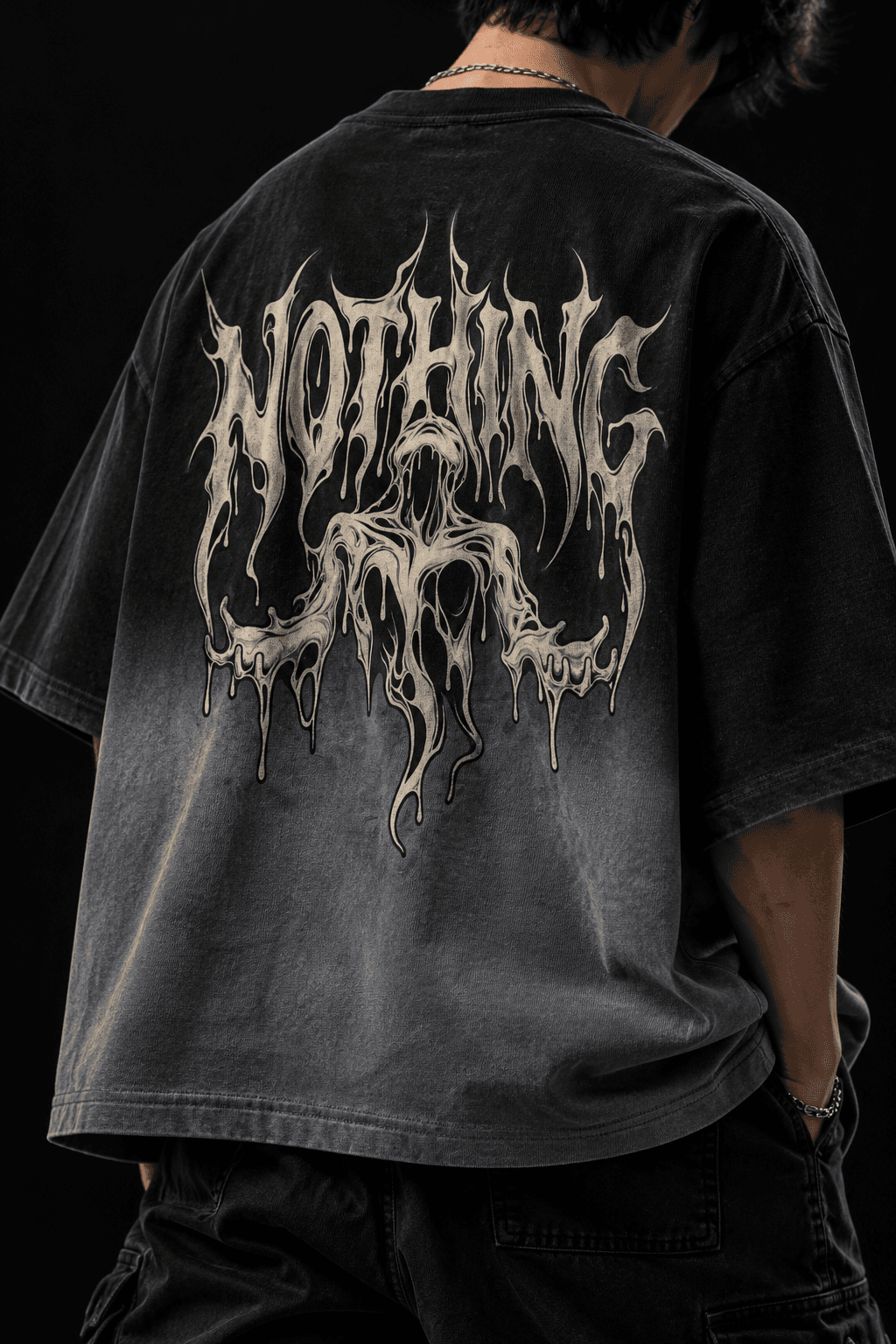 Deluzn Voidborn Black Ombre Washed Boxy Oversized Graphic T-Shirt - view 1
