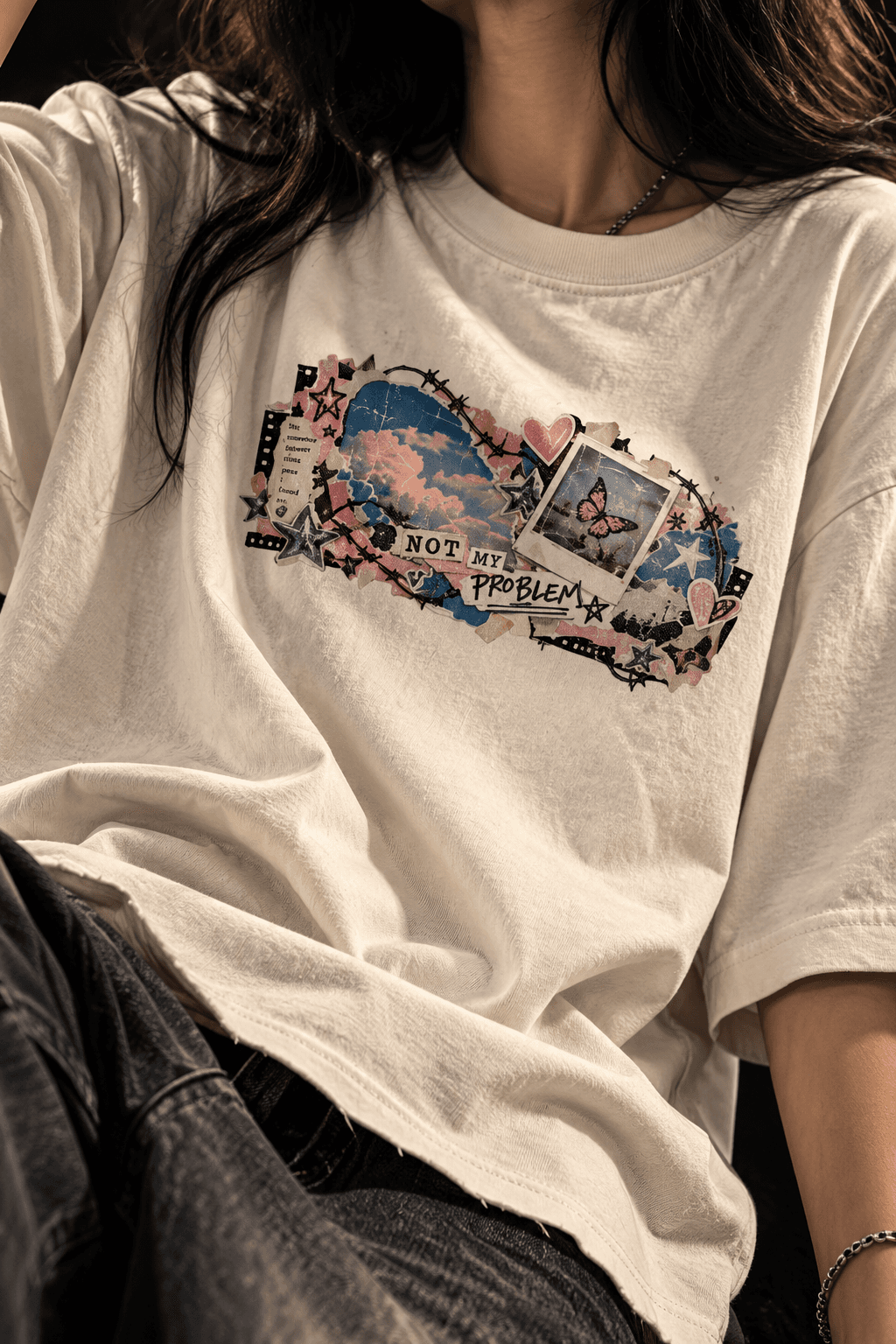 Deluzn Not My Problem Grunge Graphic T-Shirt Boxy Oversized Fit - view 3