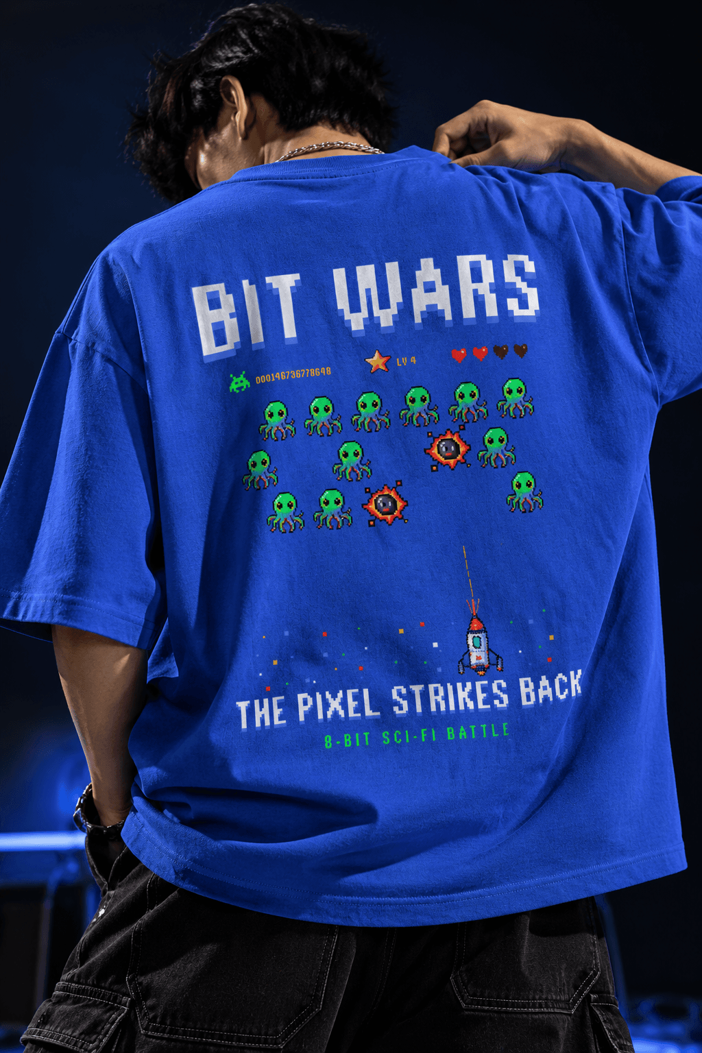 Deluzn Bit Wars Unisex Oversized T-Shirt Blue - view 1