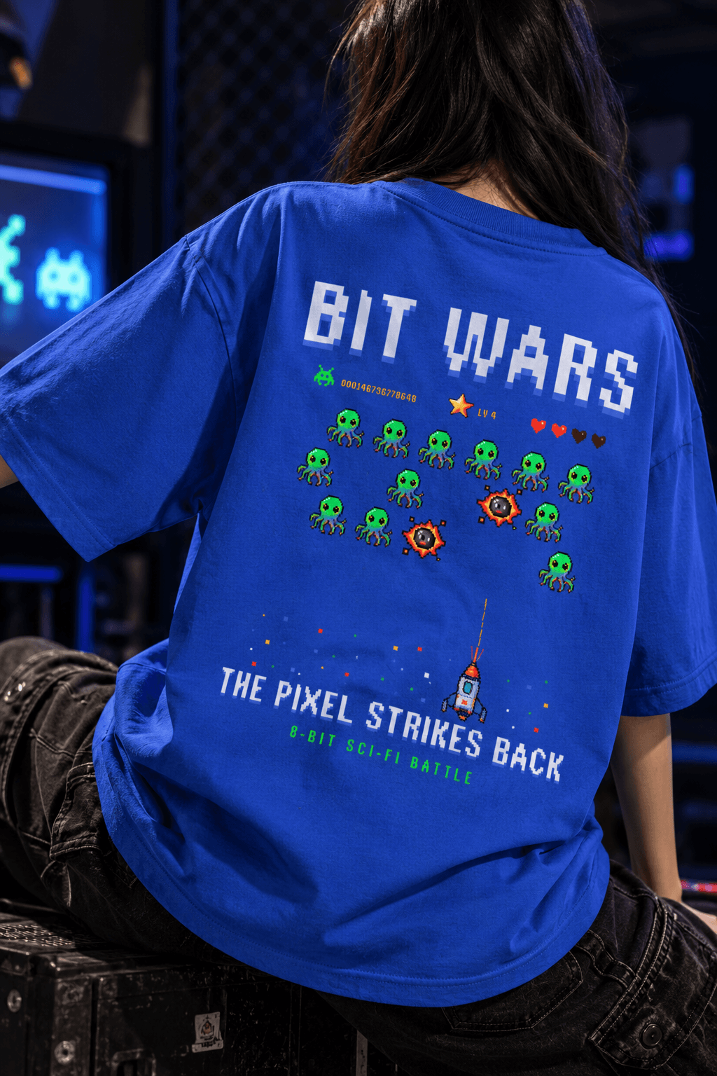 Deluzn Bit Wars Unisex Oversized T-Shirt Blue - view 3