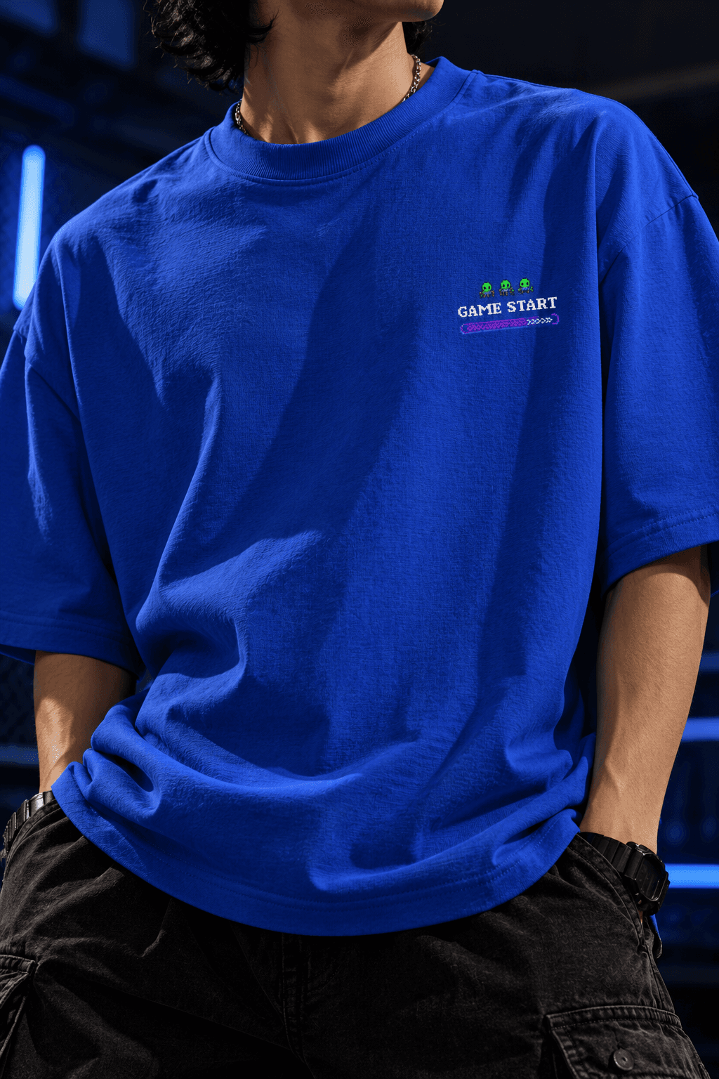 Deluzn Bit Wars Unisex Oversized T-Shirt Blue - view 4
