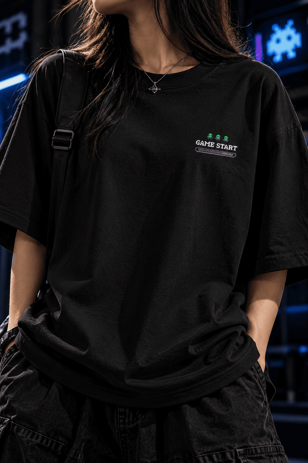 Deluzn Bit Wars Unisex Oversized T-Shirt Black - view 2