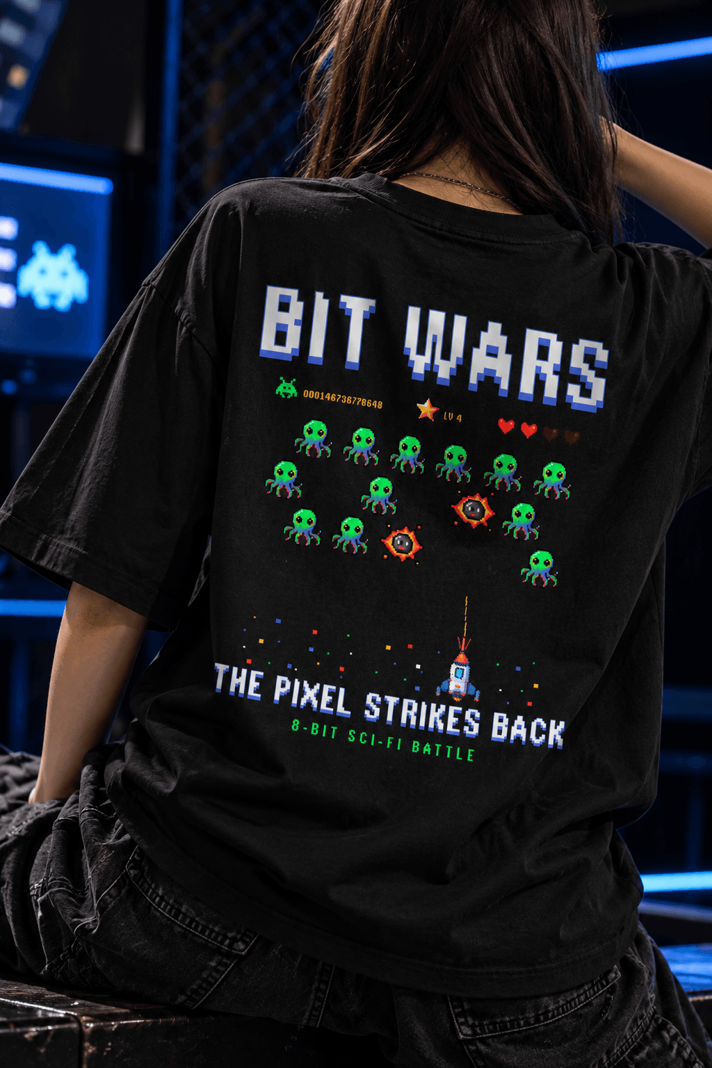 Deluzn Bit Wars Unisex Oversized T-Shirt Black - view 4