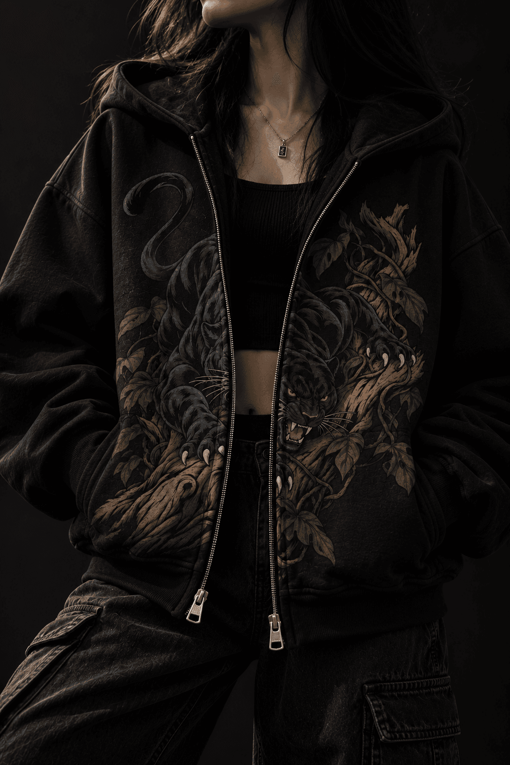 Deluzn Midnight Panther Unisex Boxy Dual-Zip Hoodie - view 1